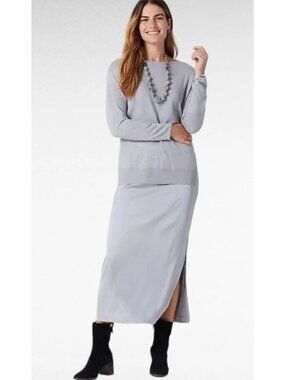 JJill Wearever Mixed Media Sweater Long Dress Womens Tall Small Gray knit Silky